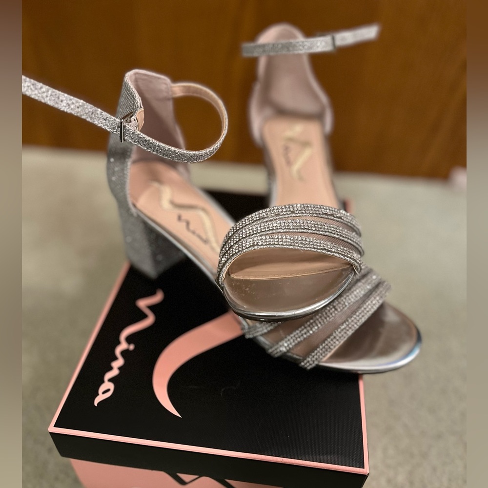 Sparkly Block Heel Open Toe Sandals - image 1